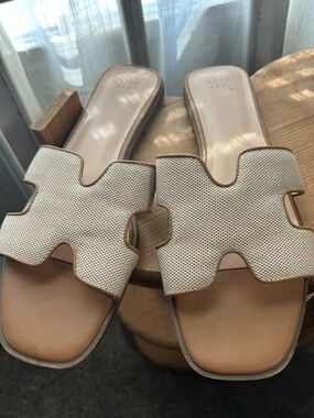 A New Day size 10 H slides Tan Woven Neutral Slide Sandals - Women